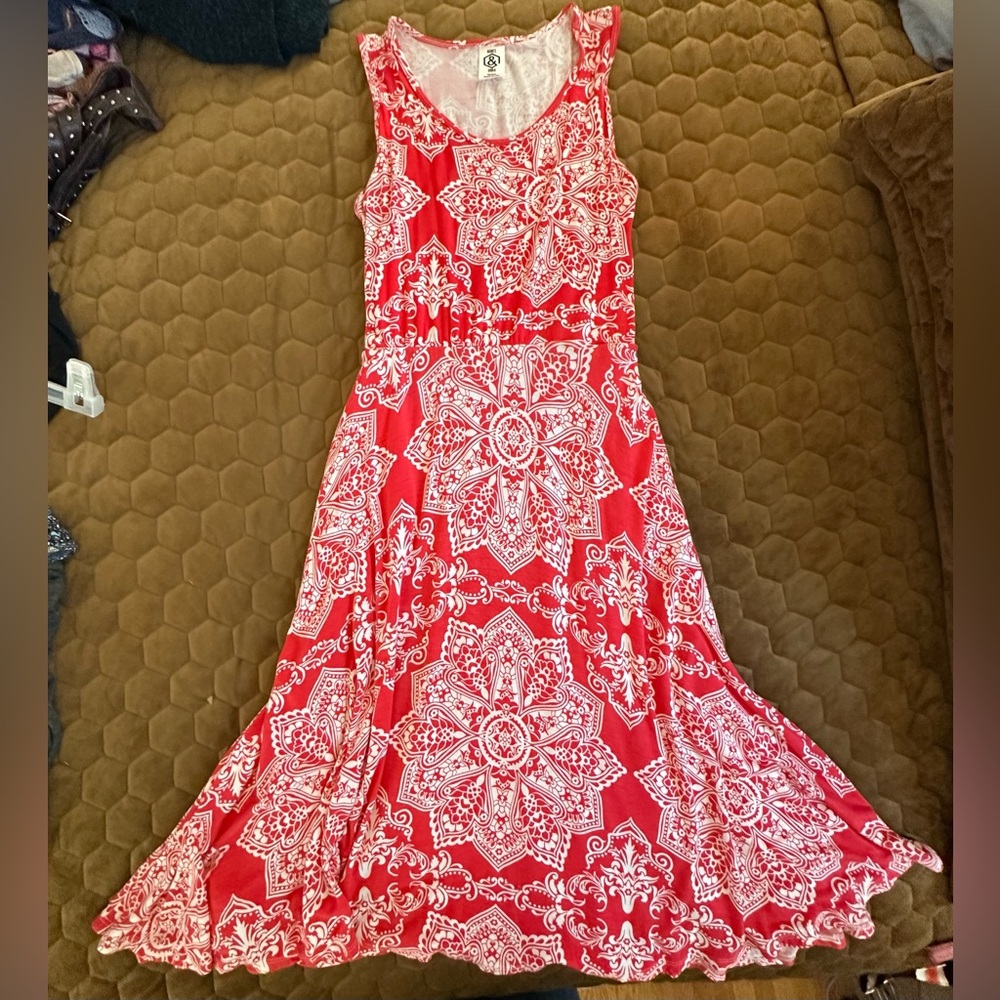 Red and White Sleeveless A-line Dress